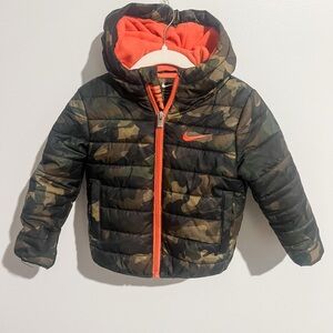 Nike Camo Puffer Jacket with Orange Accents - 2T